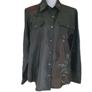 chico's silk embroidered long sleeve blouse size 1